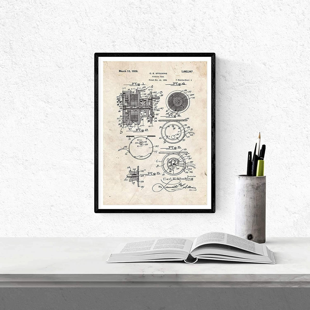 POSTER Set mit 4 Angelrute Patent Vintage Größe A4 Rahmenlos - Klar, Papier (21/1/29.7cm) - Nacnic