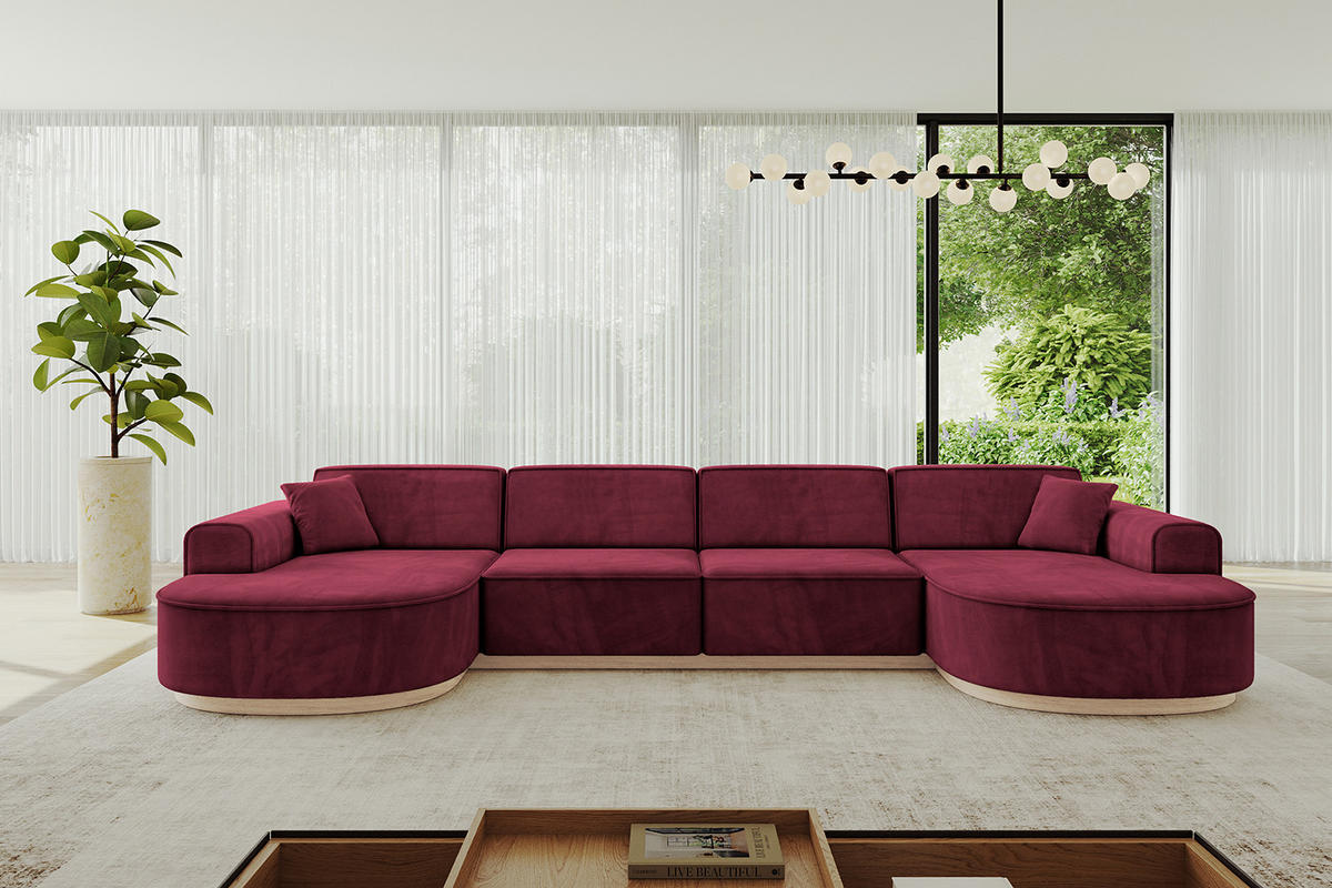 WOHNLANDSCHAFT MARI-U2-v1 - 388x171x83 cm Bordeaux Velours - Bordeaux, Holzwerkstoff/Textil (388/83/171cm) - ALTDECOR