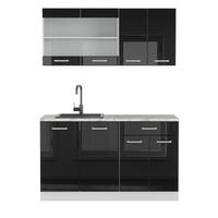 SINGLEKÜCHE R-Line Schwarz Hochglanz 140 cm, AP Marmor - Schwarz Hochglanz/Weiß, Holzwerkstoff (140/81.6/60cm) - Vicco