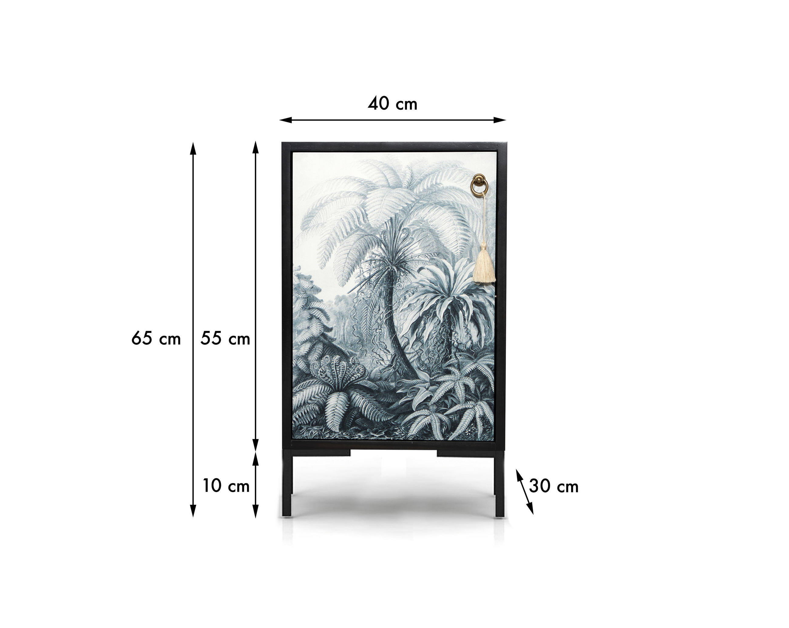 NACHTTISCH aus MDF mit Palmen-Print BLACK VINTAGE PALM - Schwarz/Grau, Holzwerkstoff (30/65/40cm) - RNT By Really Nice Things