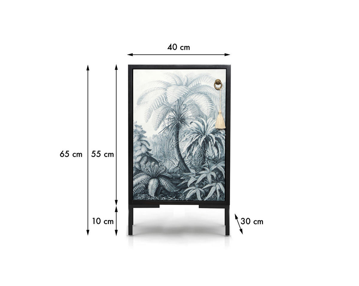 NACHTTISCH aus MDF mit Palmen-Print BLACK VINTAGE PALM - Schwarz/Grau, Holzwerkstoff (30/65/40cm) - RNT By Really Nice Things