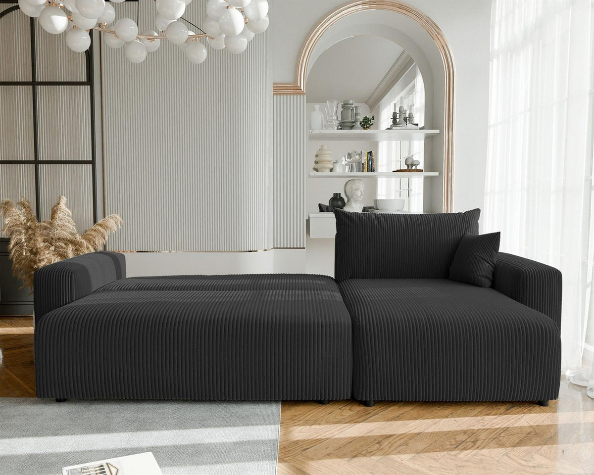ECKSOFA Luna Max Mit Schlaffunktion - Schwarz, Holzwerkstoff/Textil (145/278cm) - Fun Möbel