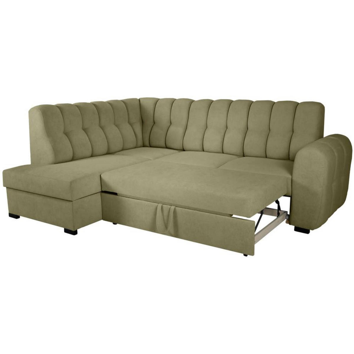 ECKSCHLAFSOFA Zoja links grün - Schwarz/Grün, Textil (261/193cm) - Beautysofa