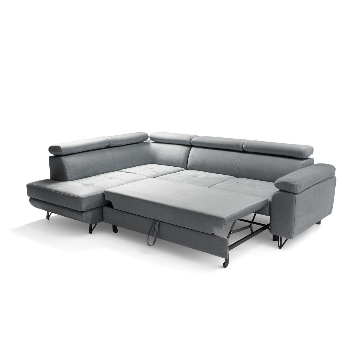 ECKSOFA JUNIOR L Links mit Schlaffunktion 194x128 Velours Grau - Schwarz/Grau, Holz/Textil (249/184cm) - Muffo
