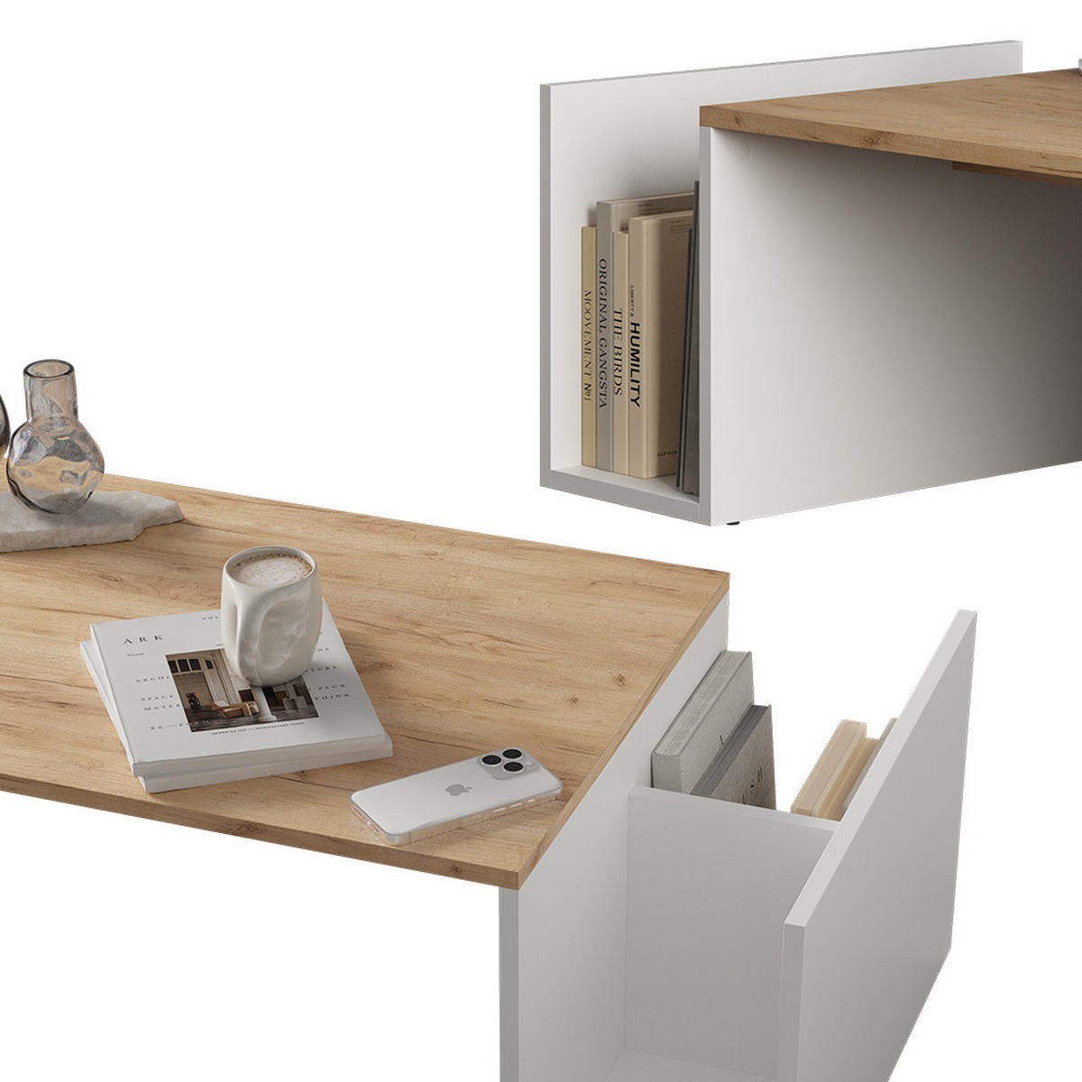 COUCHTISCH Avento Goldkraft Eiche/Weiß 100 x 50 cm - Honigeiche/Weiß, Holzwerkstoff (50/100/32.9cm) - Vicco