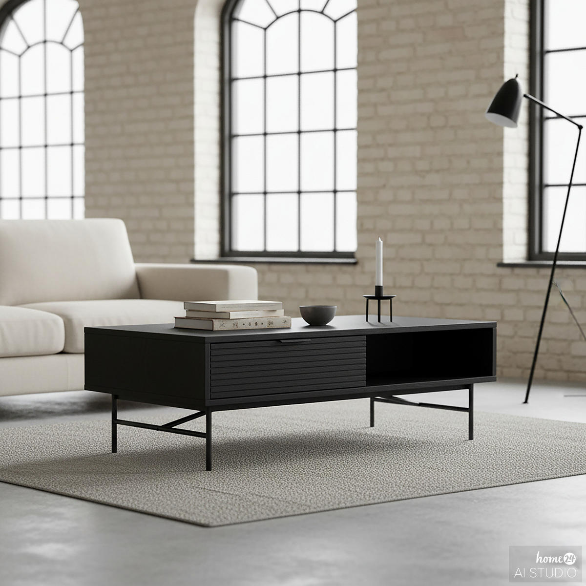 COUCHTISCH - Echtholzfurnier - Eichefarben/Schwarz, Holzwerkstoff/Metall (60/120/40cm) - home24