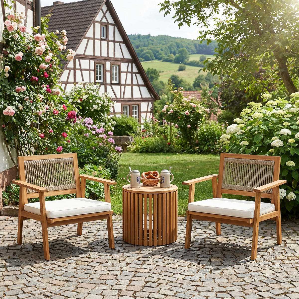 2ER-SET Outdoor Armlehnstühle 75cm - Akaziefarben, Holz (64/74.5/64cm) - Hometopia