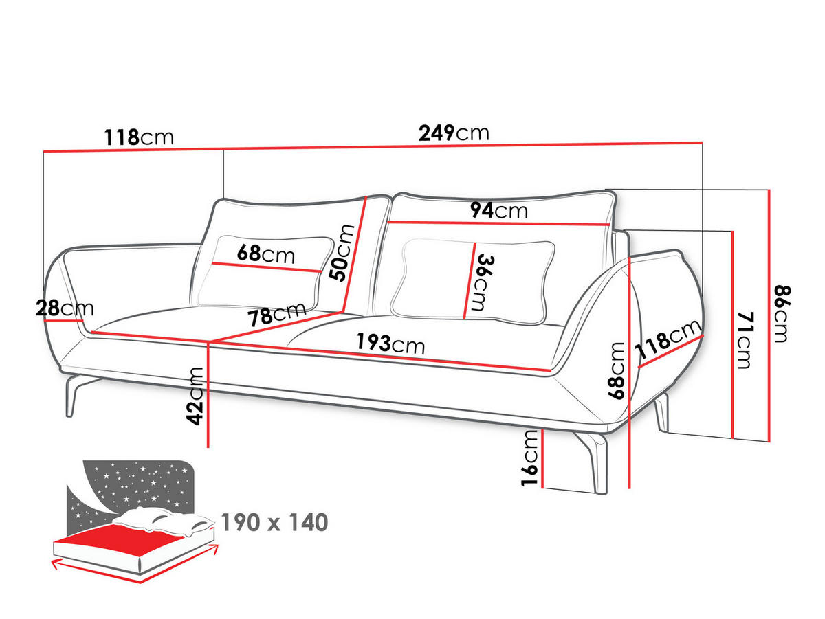 SCHLAFSOFA Cavo 3R - Beige/Schwarz, Holz/Textil (249/86/118cm) - MIRJAN24