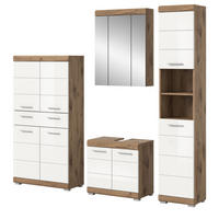 BADMÖBEL-SET weiß Hochglanz, Eiche 4-teilig 200 cm mit viel Stauraum - Weiß Hochglanz/Eichefarben, Glas/Holzwerkstoff (200/191/34cm) - Inn.Furn