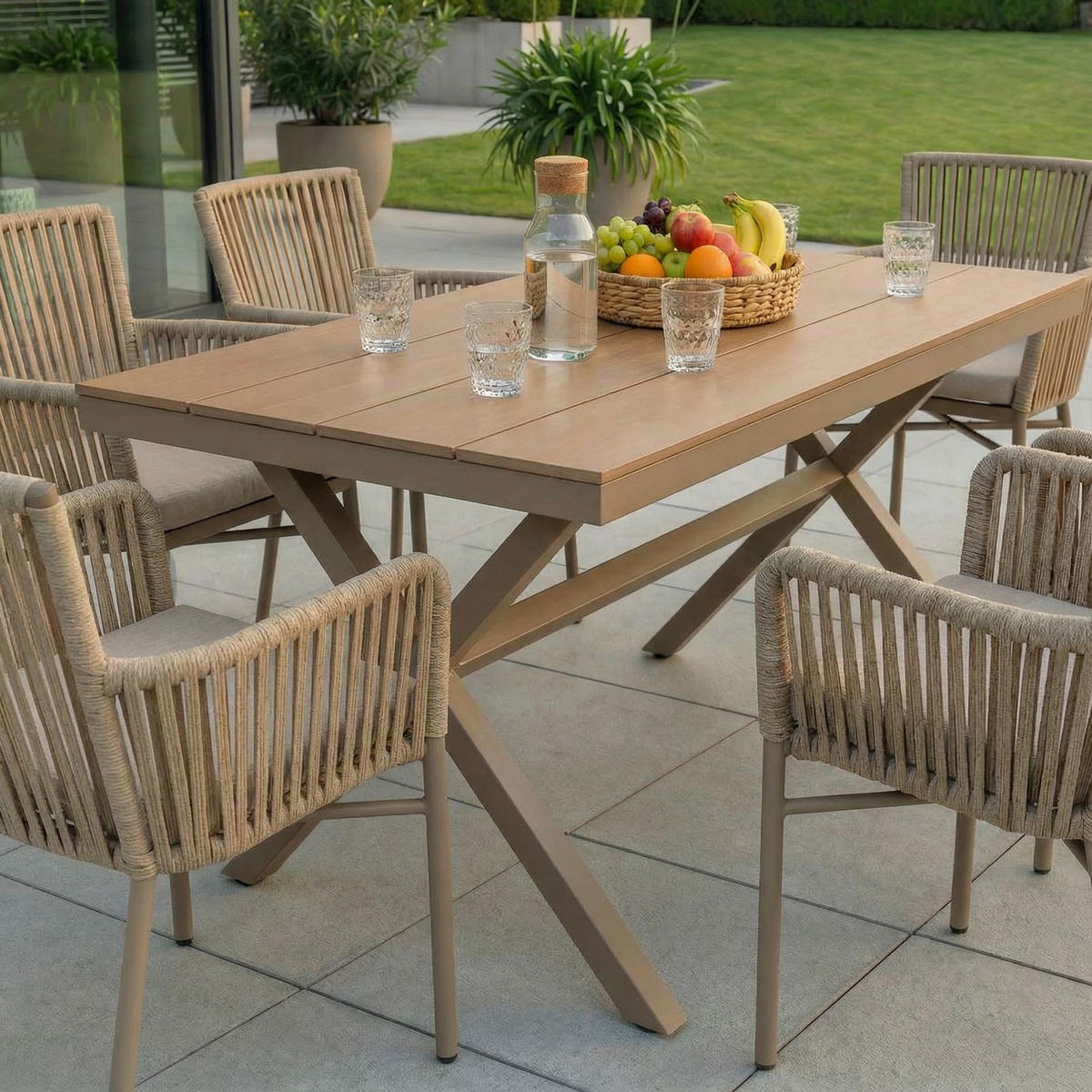 GARTENMÖBEL SET AFUERA 7ER SET BRAUN, CHAMPAGNE - Braun, Metall - CARO-Möbel