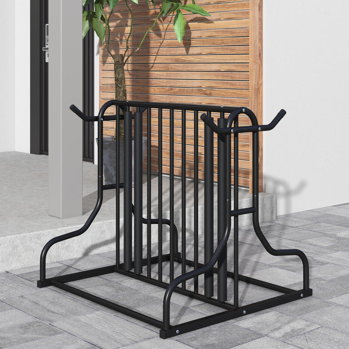 FAHRRADSTÄNDER, Radständer Aufstellständer bis 4 Fahrräder beidseitig - Schwarz, Metall (80/80/90cm) - DURHAND