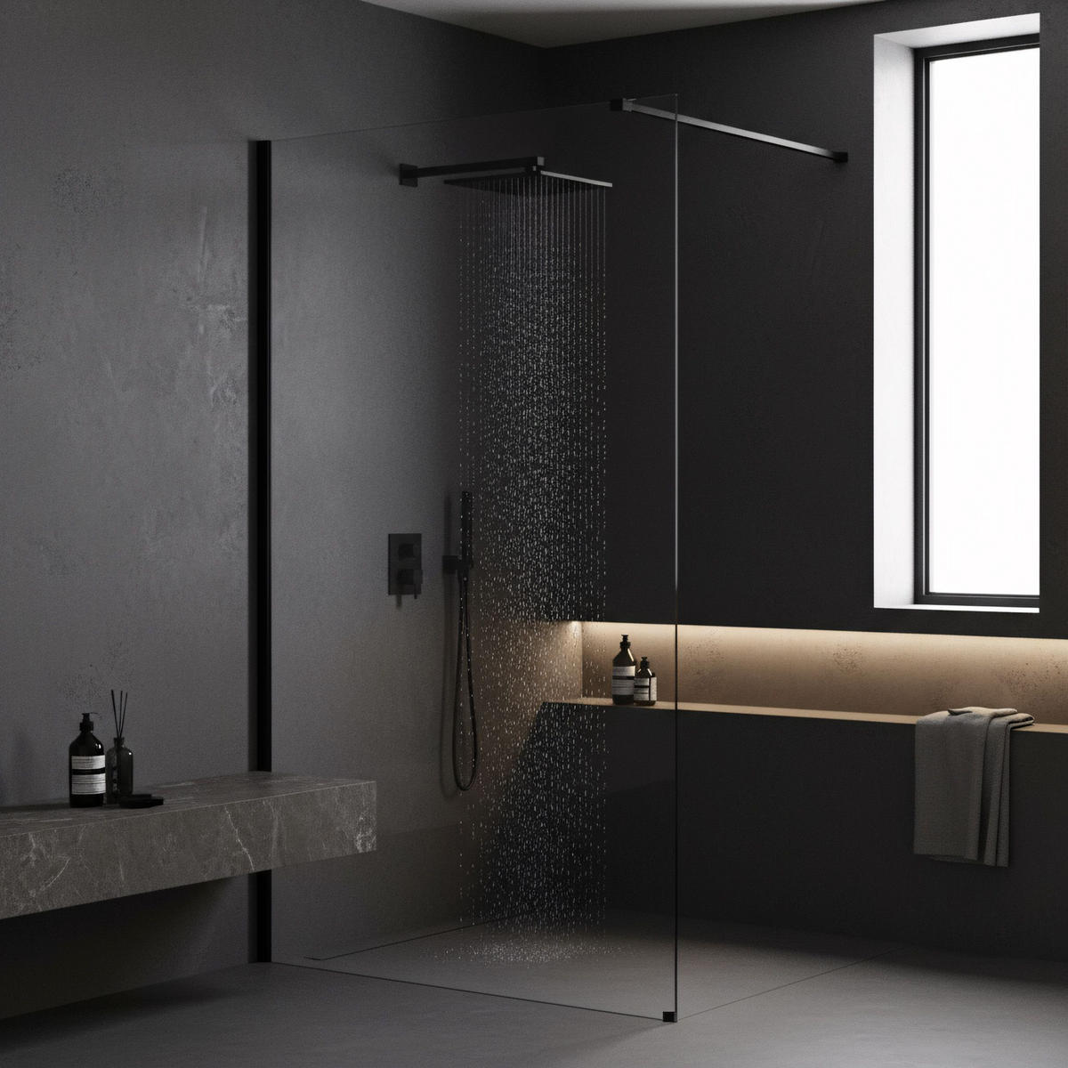 DUSCHWAND Rea Flexi Transparent / Black 120 - Schwarz, Glas (120/120/195cm) - REA