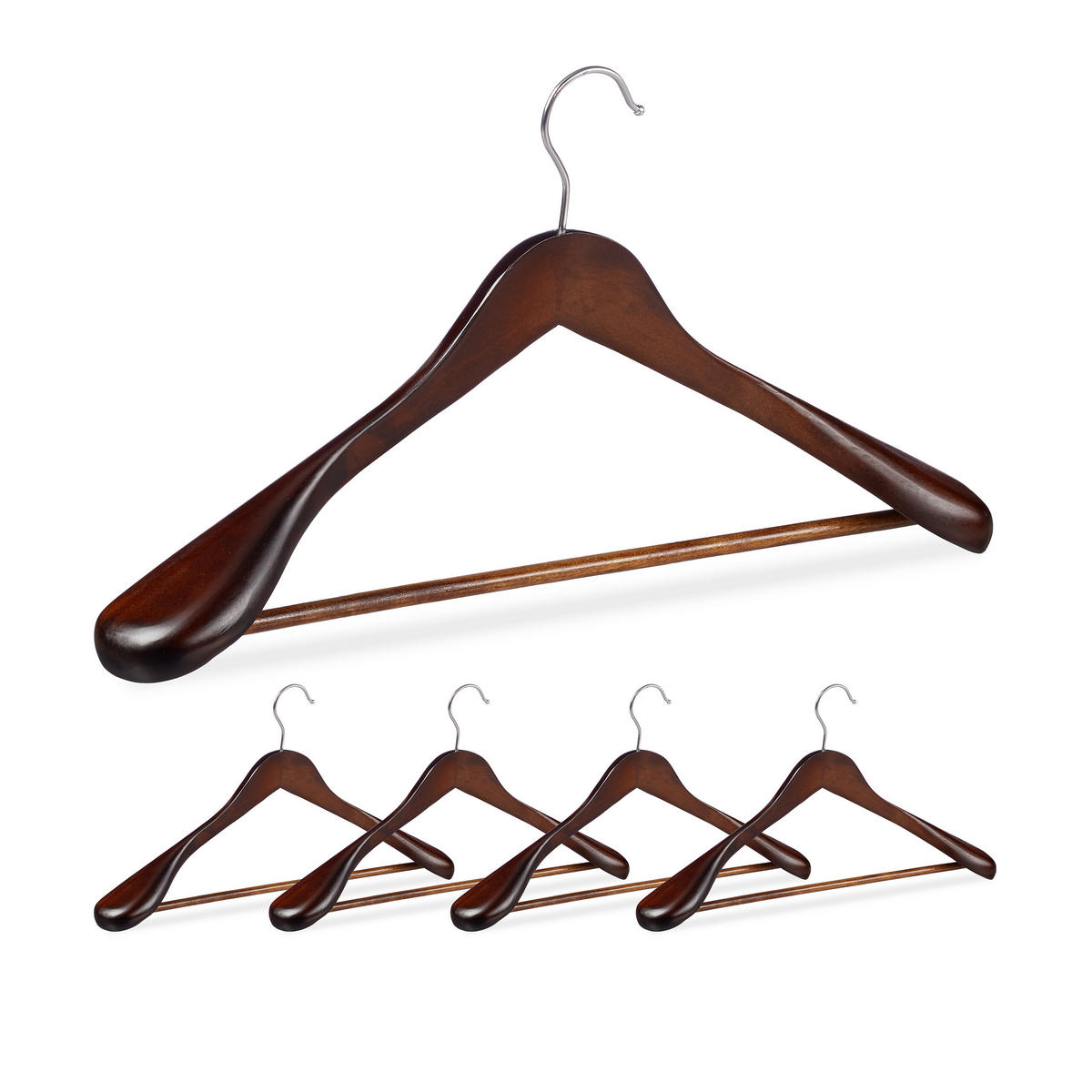 5XVEŠIAKY na oblek - tmavohnedá, kov/drevo (44.5/24/5.5cm) - Relaxdays