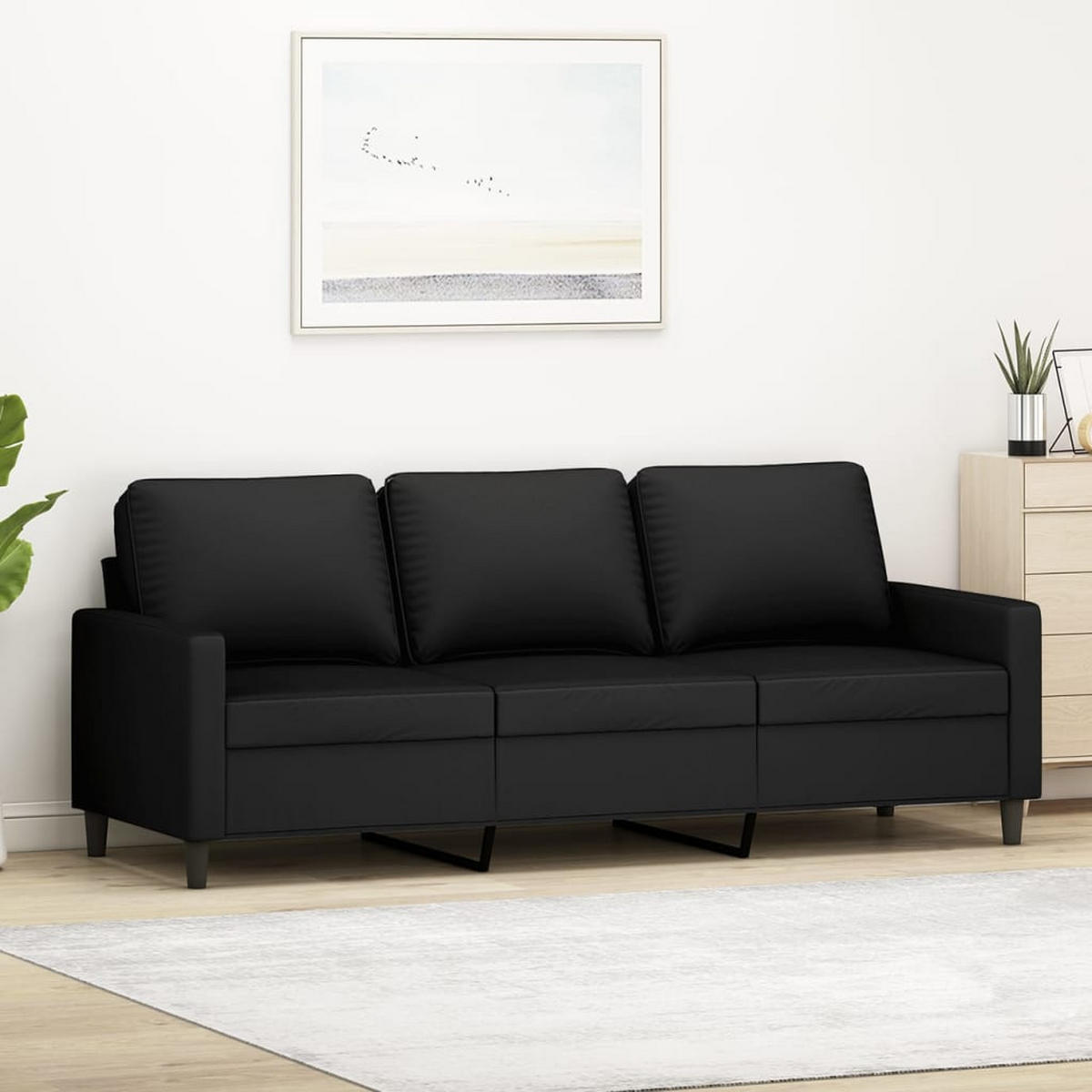 3-SITZER-SOFA Eppingen - Schwarz, Naturmaterialien (198/80/77cm) - Nettlife