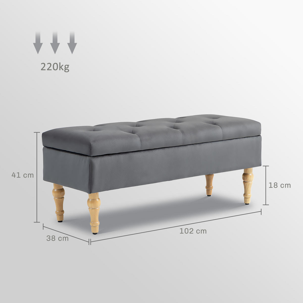 TRUHENBANK DE-16394 mit Klappdeckel und Knopfheftung Dunkelgrau - Dunkelgrau, Textil (102/41/38cm) - ComfortXL