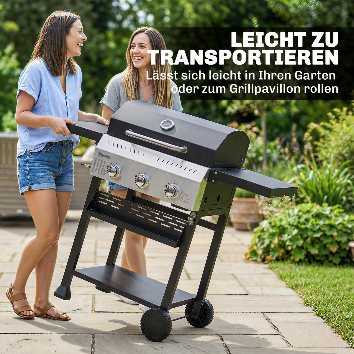 GASGRILL Edelstahl Metall Schwarz - Schwarz, Metall (57/102/123cm) - Outsunny