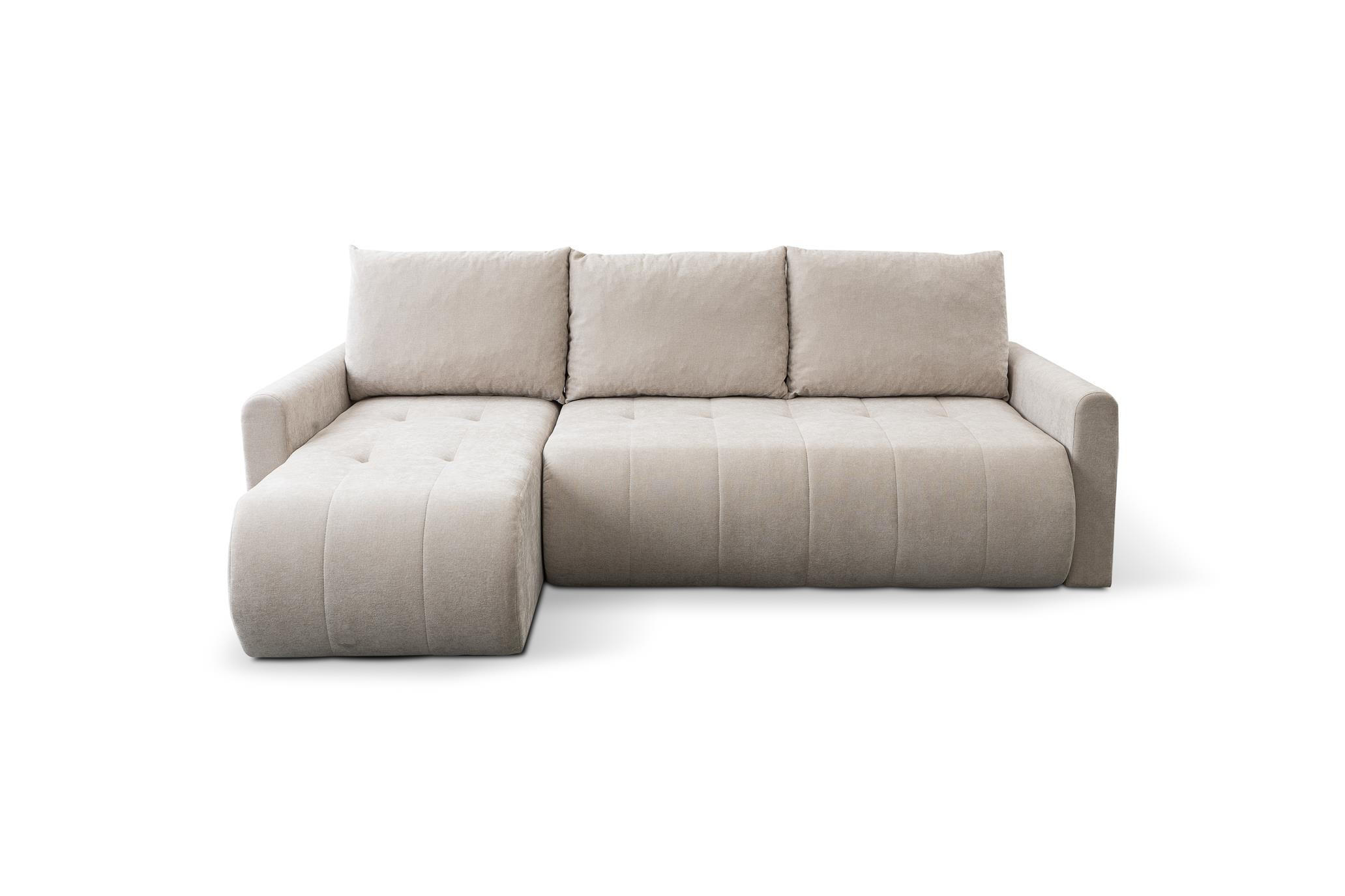 ECKSOFA Sprento Beige, in Chenille-Stoff, mit Schlaffunktion und Bettzeugfach - Beige, Holzwerkstoff/Textil (230/149cm) - Bettso