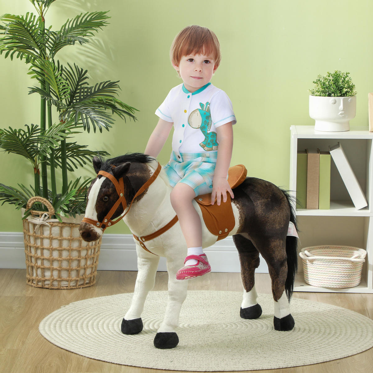 REITPFERD mit Soundfunktion, 48 cm Höhe Spielpferd zum Reiten Kinder 3-8 Jahre - Braun, Kunststoff/Metall (28/60/85cm) - AIYAPLAY