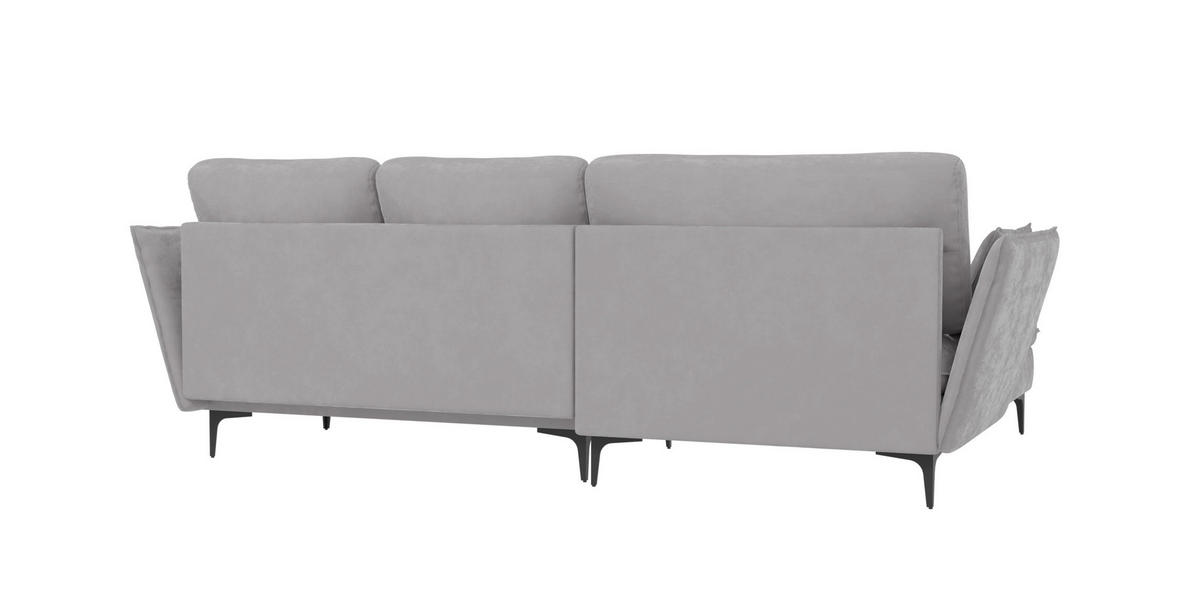 ECKSOFA Mira Hellgrau Samt-Stoff - Hellgrau/Schwarz, Textil/Metall (260/168cm) - S-Style Möbel