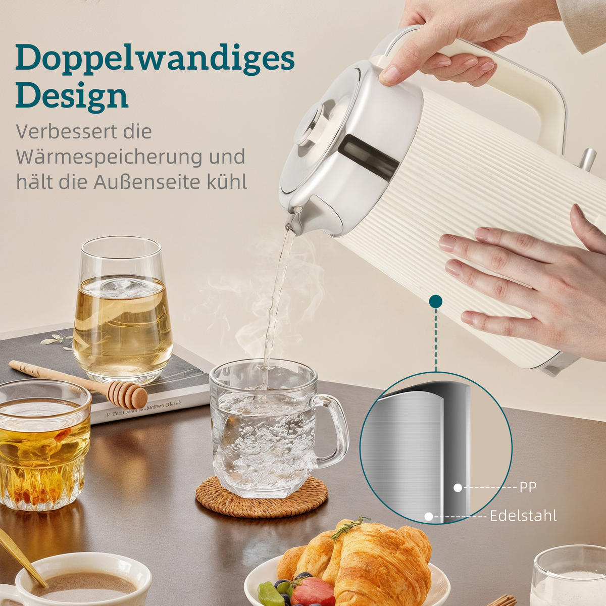 TOASTER mit Wasserkocher DE-07926 Creme - Creme, Metall (15.5/25.5/21.2cm) - ComfortXL