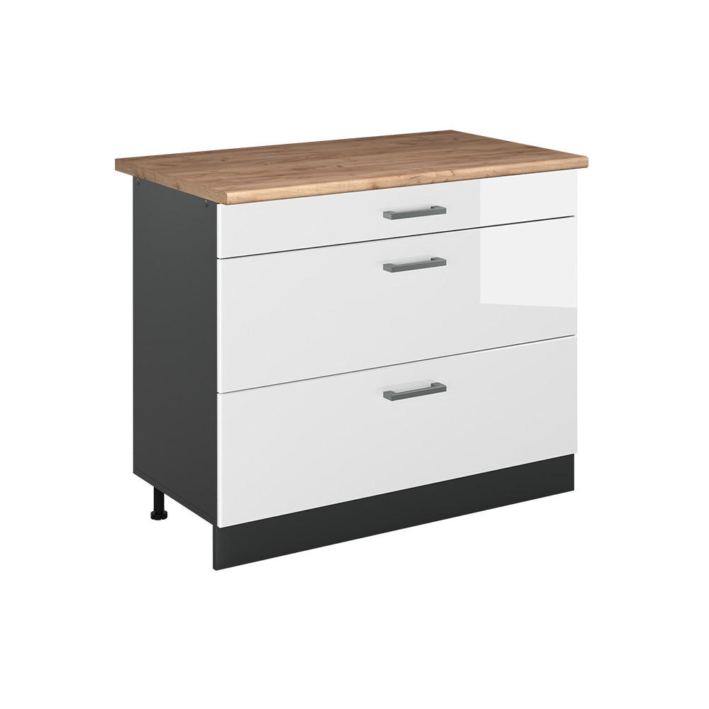 SPODNÍ SKŘÍŇKA KUCHYŇSKÉ LINKY R-Line, Bílá vysoký lesk/Antracit, 100 cm pracovná doska Dub Goldkraft - antracitová/vysoce lesklá bílá, kompozitní dřevo (100/81.6/60cm) - Vicco