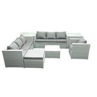GARTENMÖBEL-SET mit Kissen Polyrattan Hellgrau-Mix 8-Sitzer - Hellgrau/Grau, Glas/Kunststoff - Fimous