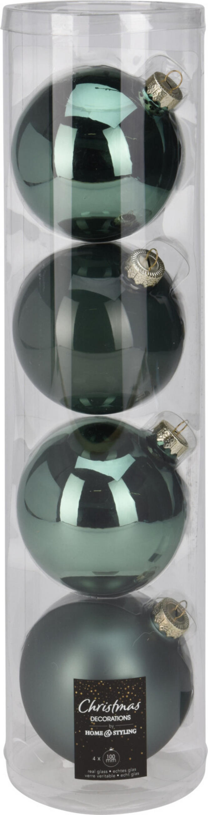 CHRISTBAUMKUGEL Basic Grün 4er Set 10/10/10 cm Glas - Grün, Glas (10/10/10cm) - Mondex