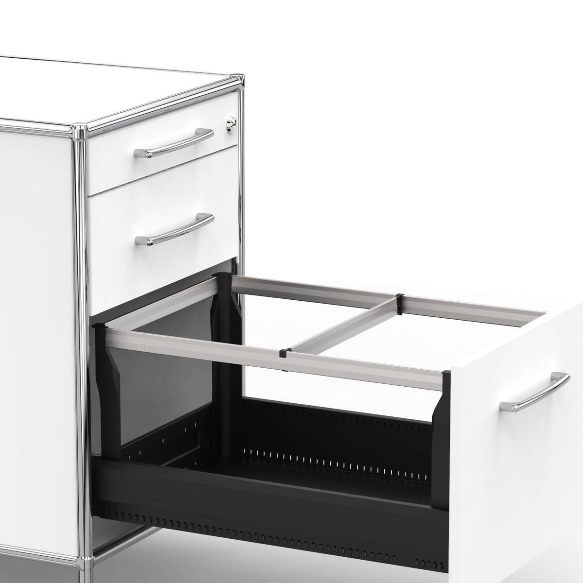 BÜRO-STANDCONTAINER Holz, 60 cm, 3 Schubladen, 1 Hängeregistratur, Weiß - Chromfarben/Silberfarben, Holzwerkstoff/Metall (60/61/60cm) - Versee