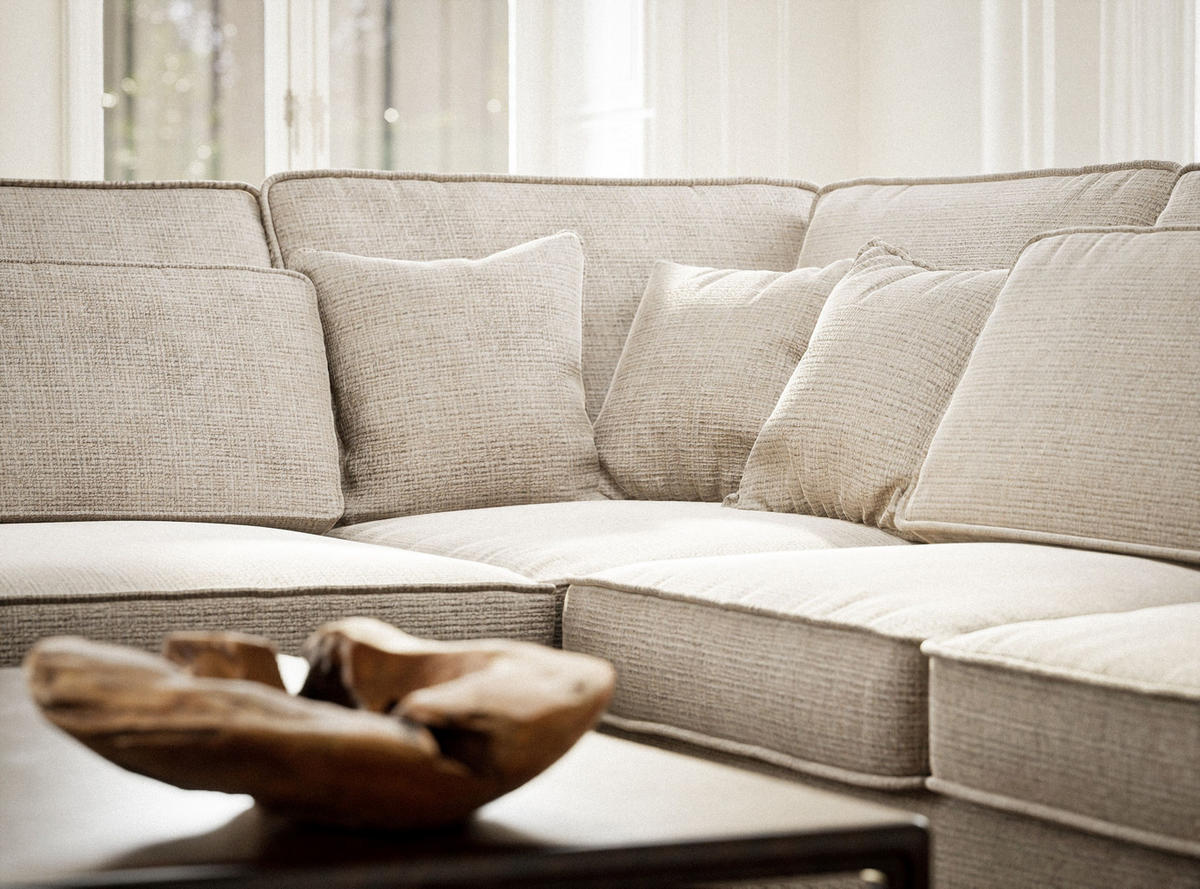 ECKSOFA Kirou Creme Chenille-Stoff - Links Seite - Creme/Schwarz, Holz/Holzwerkstoff (225/311cm) - Maison de Reve