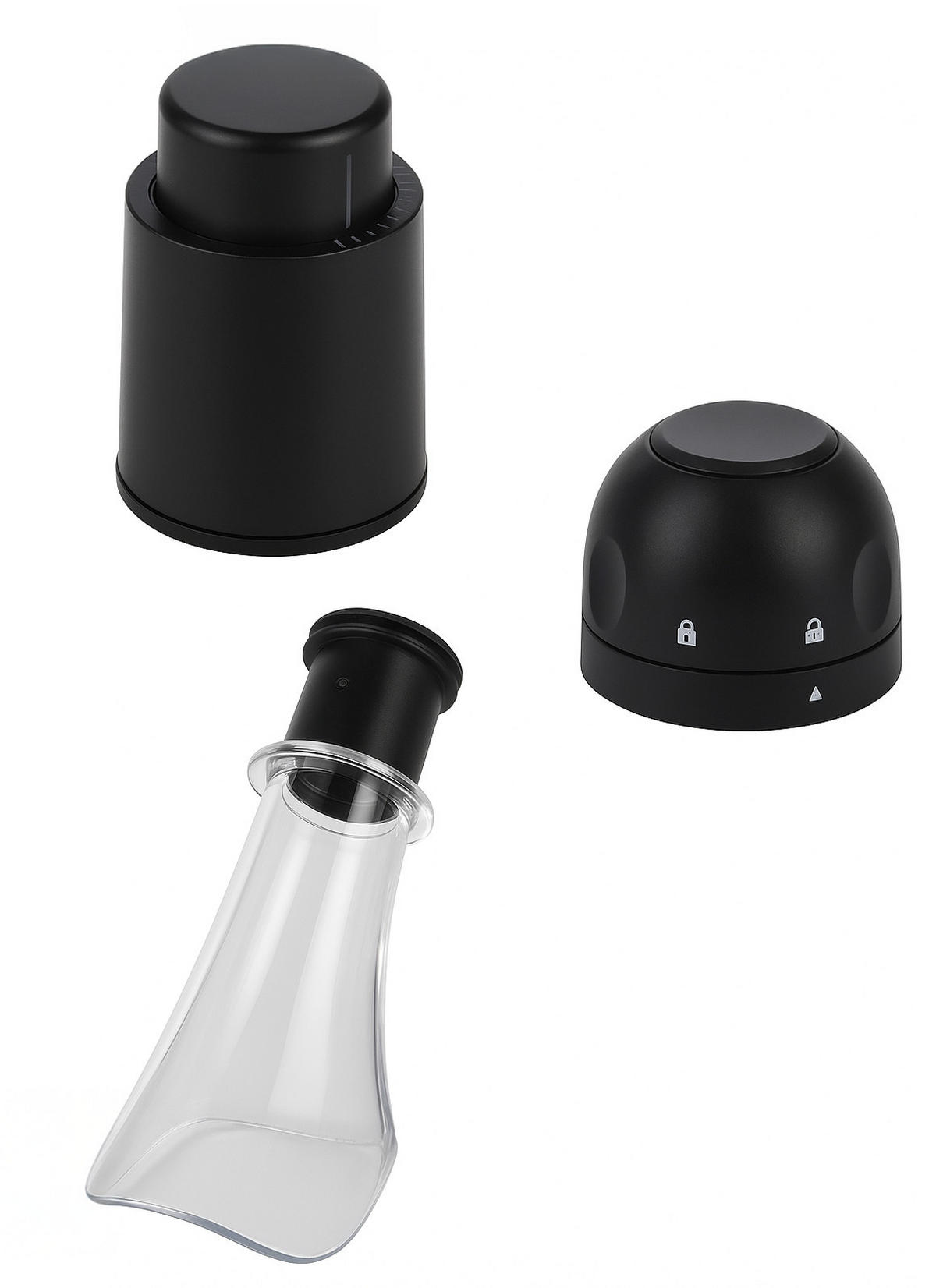 WEIN-SET Ausgießer, Korken, Verschluss 3-teilig - Schwarz, Kunststoff (5/10/8cm) - Excellent Houseware