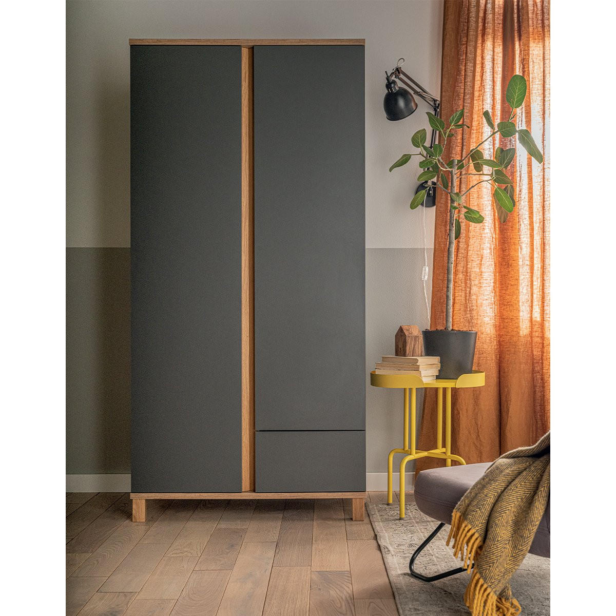 SCHRANK mit 2 Türen und 1 Schublade - H183 cm - Altitude - Eiche Artisan/Grau, Holzwerkstoff (53/183/90cm) - Calicosy