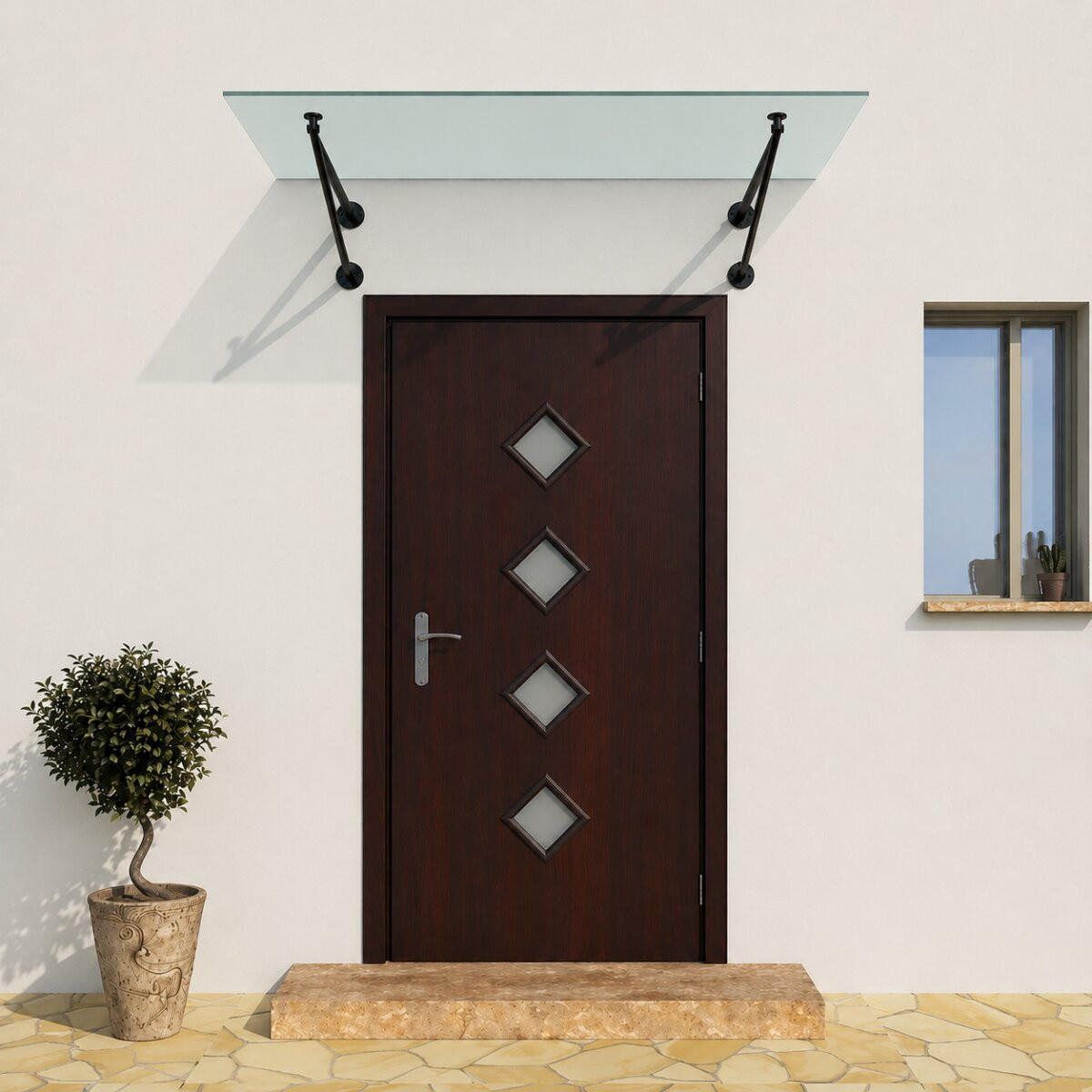 GLASVORDACH 120x90 cm Sicherheitsglas Edelstahl Satiniert V-Schwarz - Weiß, Glas (120/1.31/90cm) -  Glaswerk Westfalen
