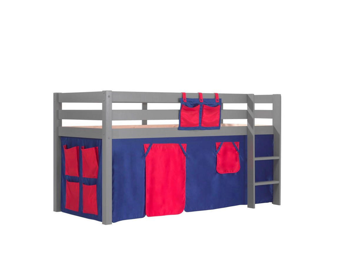 KINDERBETT Karolina 210x114x106 Massivholz Grau Textilset Domino - Dunkelblau/Grau, Holz (90/200cm) - 58aufmkessel