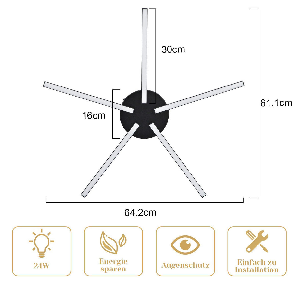 LED-DECKENLEUCHTE Halberstadt 64.2/61.1/4.8 cm - Schwarz, Metall (64.2/61.1/4.8cm) - Nettlife