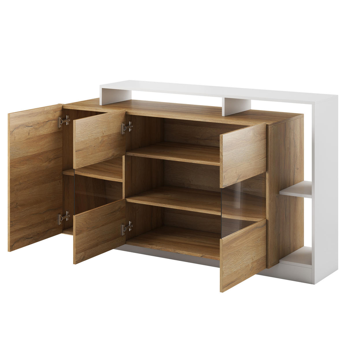 SIDEBOARD ALBINA 155/94/44 cm mit 3 Türen Eichefarben - Eichefarben/Weiß, Holzwerkstoff (155/94/44cm) - MASSENO