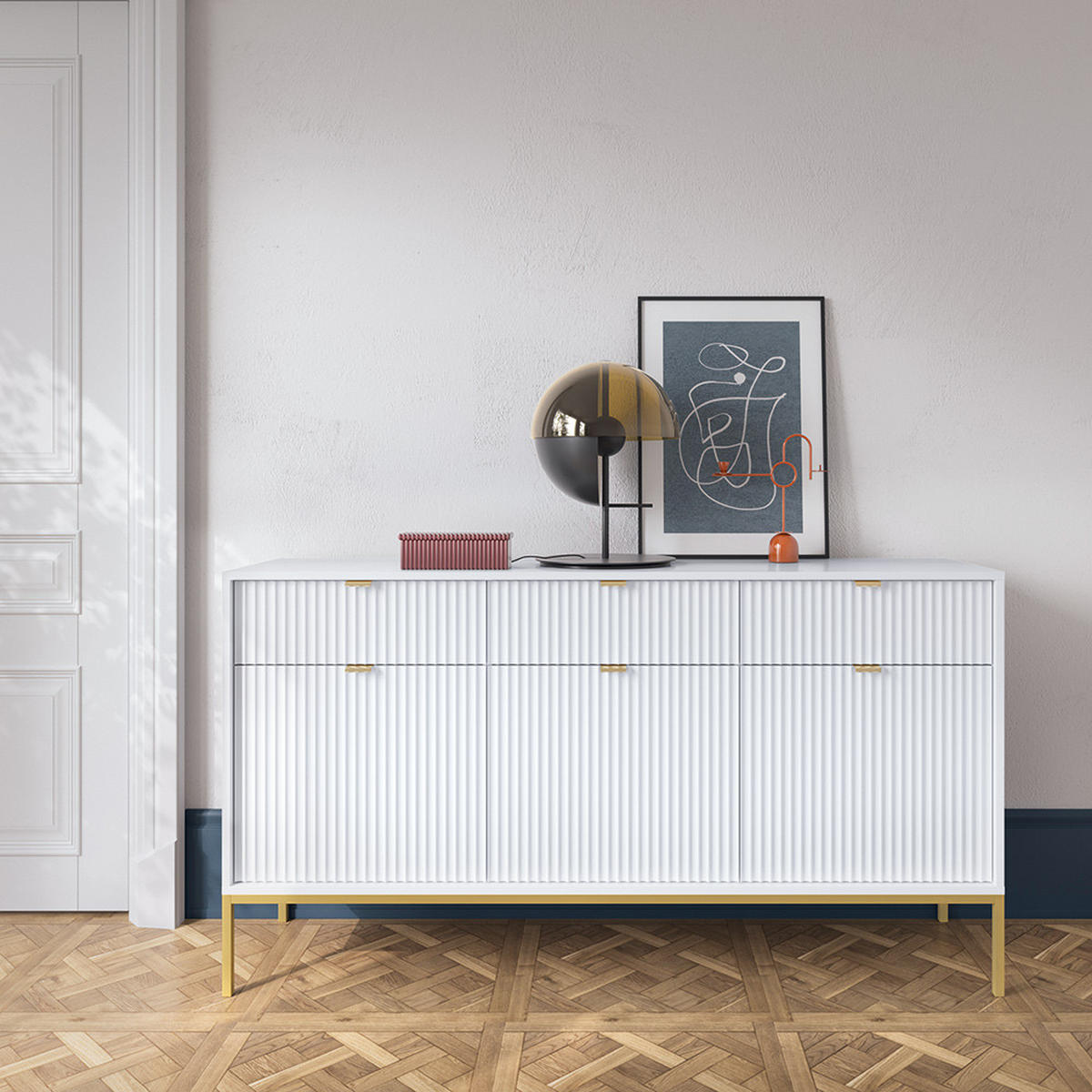 SIDEBOARD Newcastle-160 - Weiß, Holzwerkstoff (154/83/39cm) - Lomado