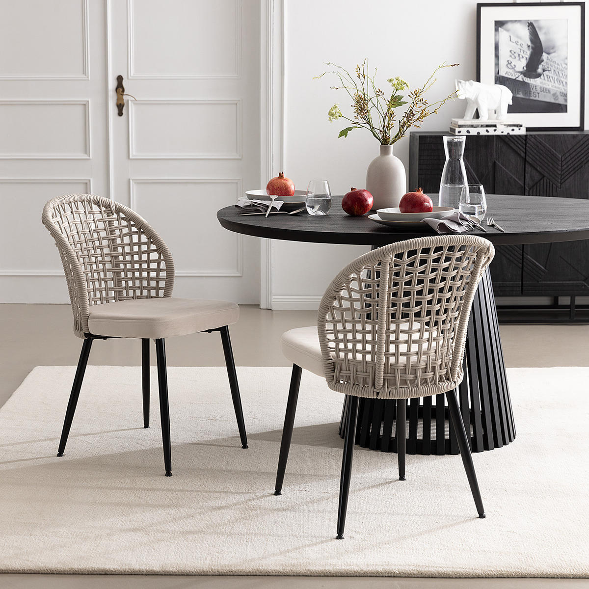 ESSZIMMERSTUHL 2er-Set - Samt / Stahl - Beige / Schwarz - Beige/Schwarz, Textil/Metall (47/84/58cm) - home24