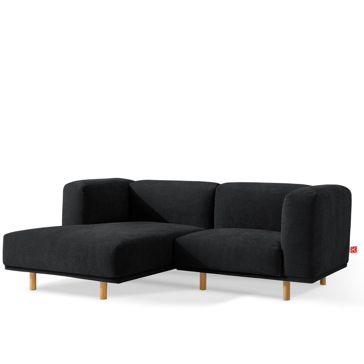 ECKSOFA-LINKS FOSERO, Chenille-Stoff - Anthrazit/Buchefarben, Holz/Holzwerkstoff (204/155cm) - KONSIMO®