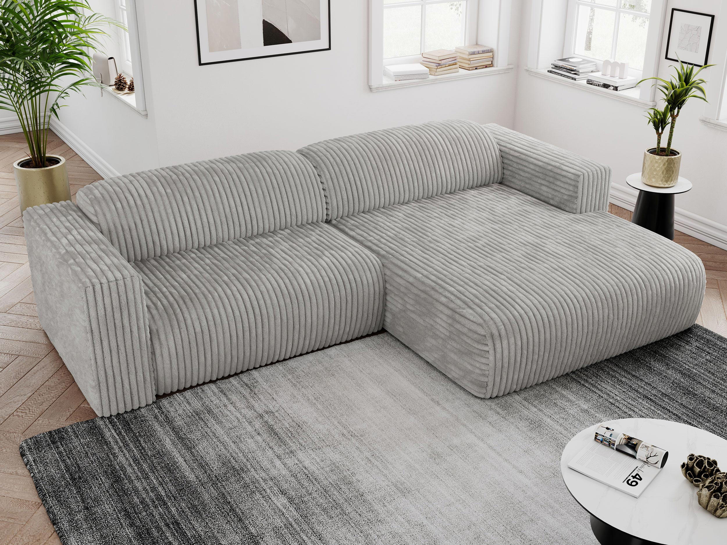 ECKSOFA PASADENA Hellgrau Cord - Rechts Seite - Hellgrau/Schwarz, Kunststoff/Textil (180/288cm) - MKS