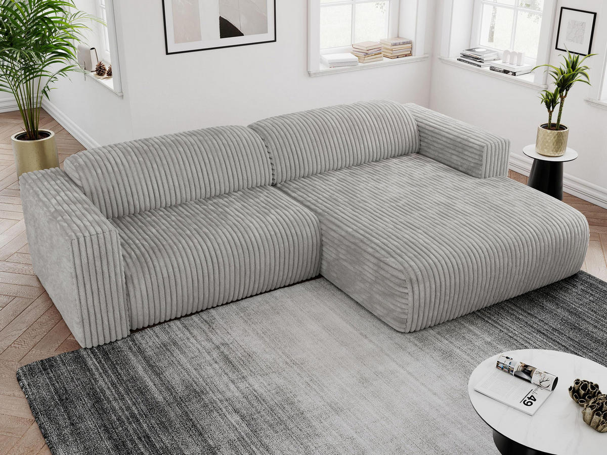 ECKSOFA PASADENA Hellgrau Cord - Rechts Seite - Hellgrau/Schwarz, Kunststoff/Textil (180/288cm) - MKS