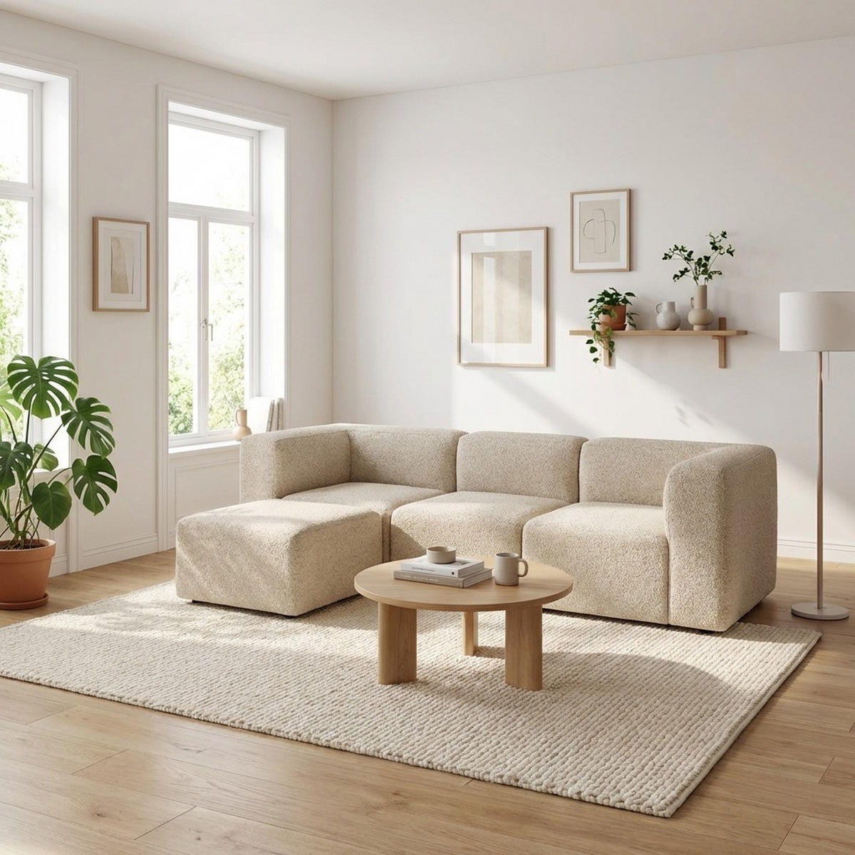 CHAISELONGSOFA Cubic Stoff Beige - Beige, Textil (257/257cm) - ebuy24