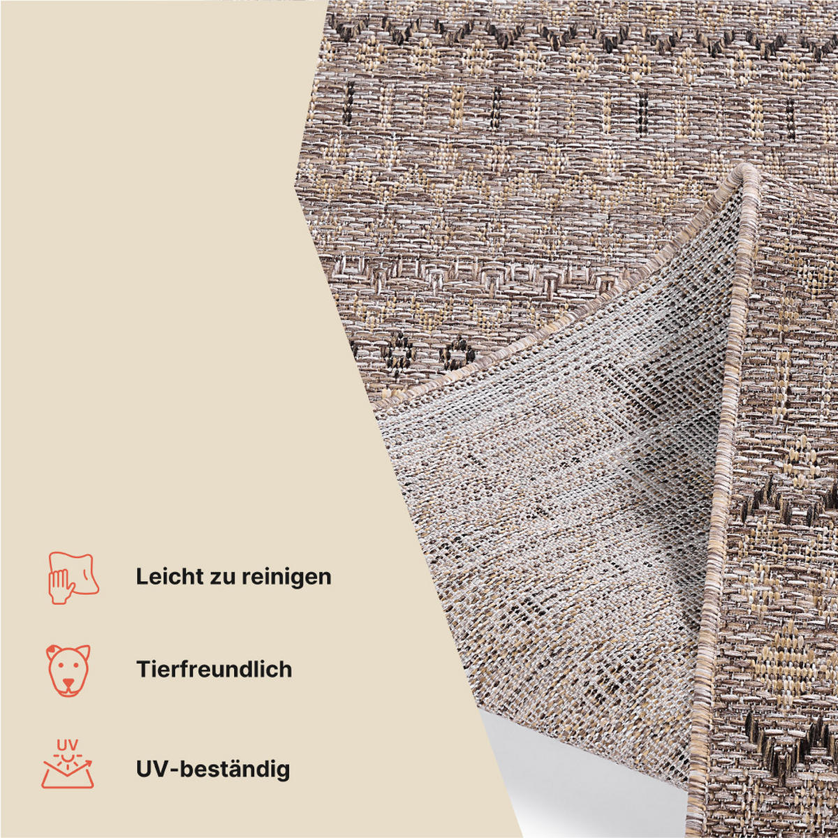 TEPPICH YUCANA Braun Outdoor Flachgewebe 200/300 cm - Braun, Textil (200/300cm) - Tapiso