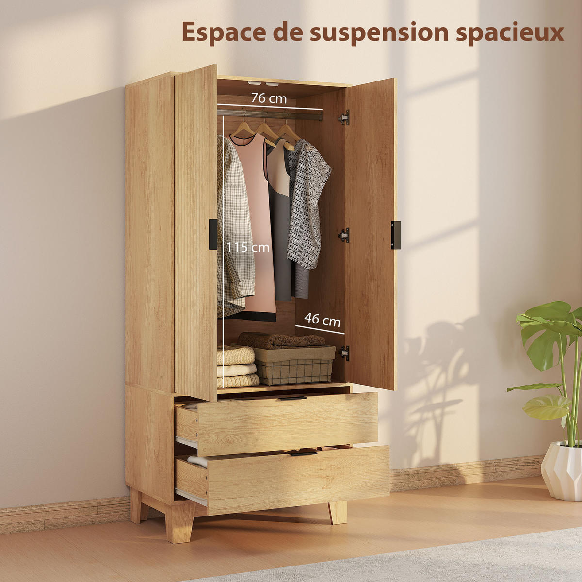 KLEIDERSCHRANK Naturfarben 80/50/180 cm - Naturfarben, Holzwerkstoff (50/180/80cm) - PANGIVO