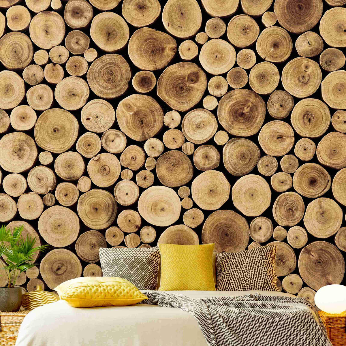 FOTOTAPETE Homey Firewood 192/192 cm - Braun, Papier (192/192cm) - Bilderwelten