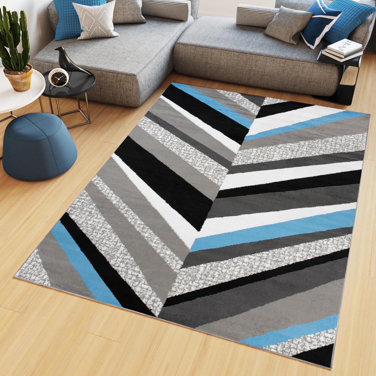 TEPPICH MAYA Blau Streifen Gestreift Meliert 300/400 cm - Blau, Textil (300/400cm) - Tapiso