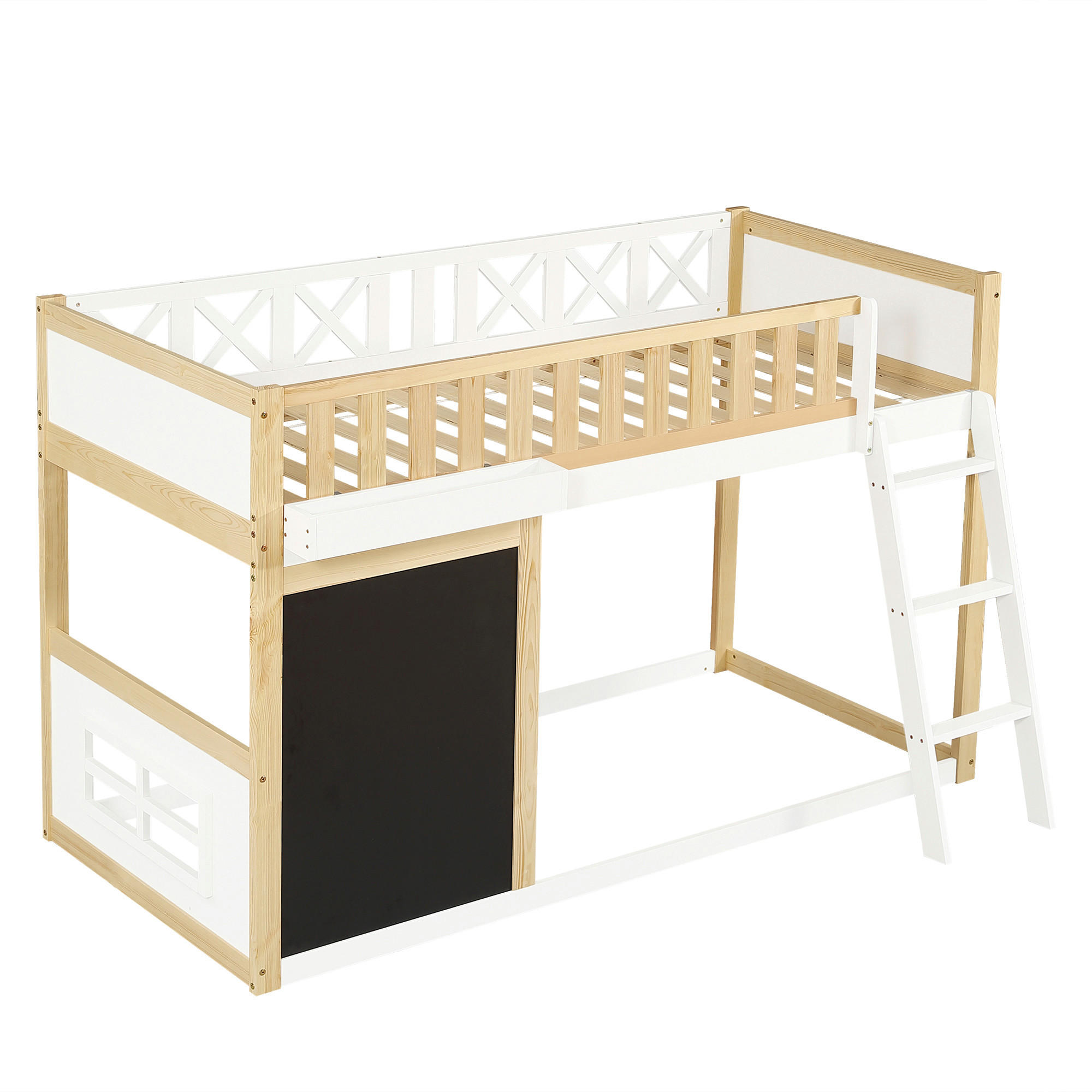 HOCHBETT 90/200 cm DE-02258, in Weiß/Natur, mit Tafel und Aufbewahrungsbox - Weiß/Naturfarben, Holz/Holzwerkstoff (90/200cm) - ComfortXL
