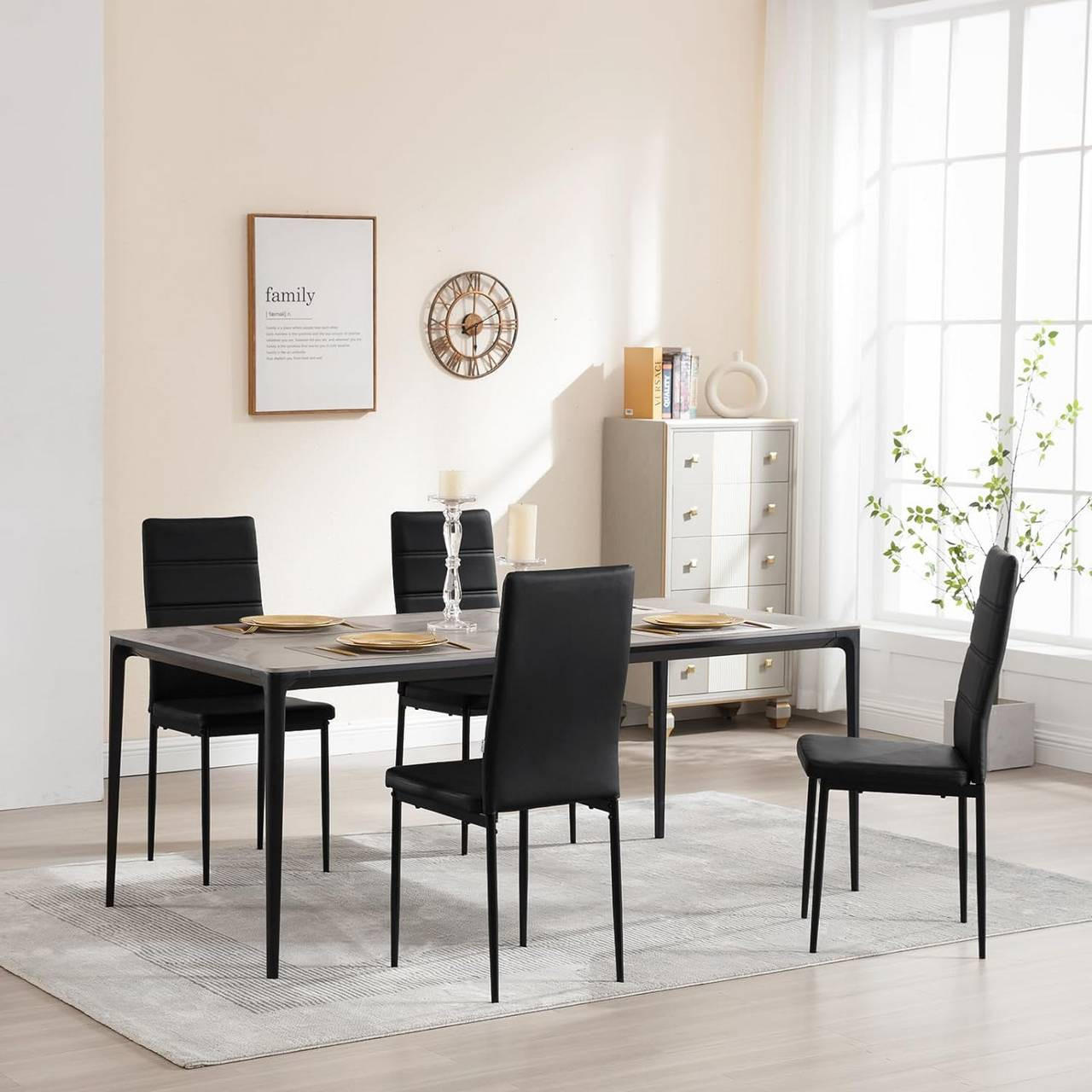 ESSZIMMERSTÜHLE 4er Set aus Kunstleder, Schwarz - Schwarz, Kunststoff/Metall (40/98/51cm) - Woltu