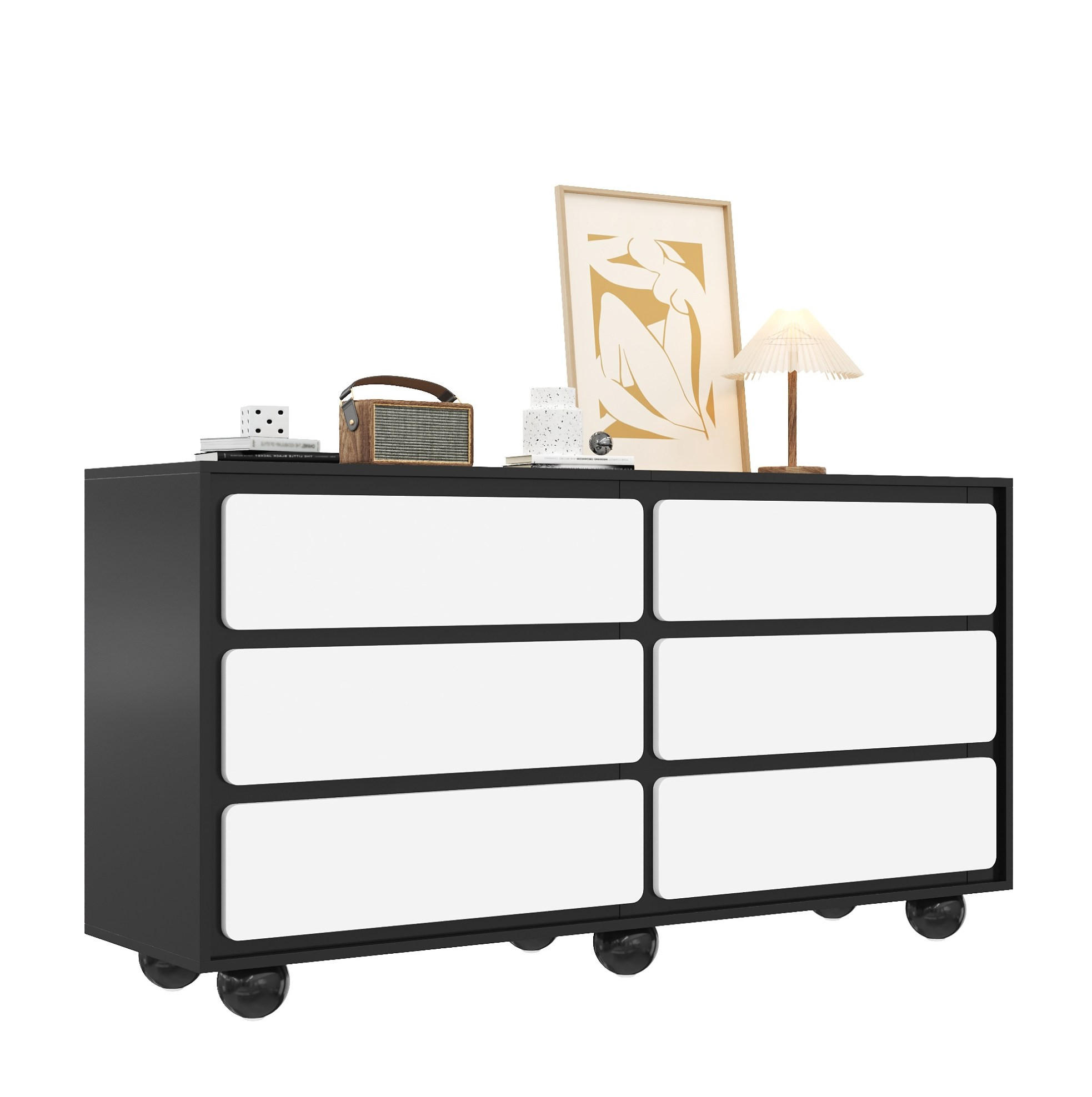 SIDEBOARD 140/38/74,5 cm mit 6 Schubladen in Weiß/Schwarz - Weiß, Holzwerkstoff (140/74.5/38cm) - BEAOK