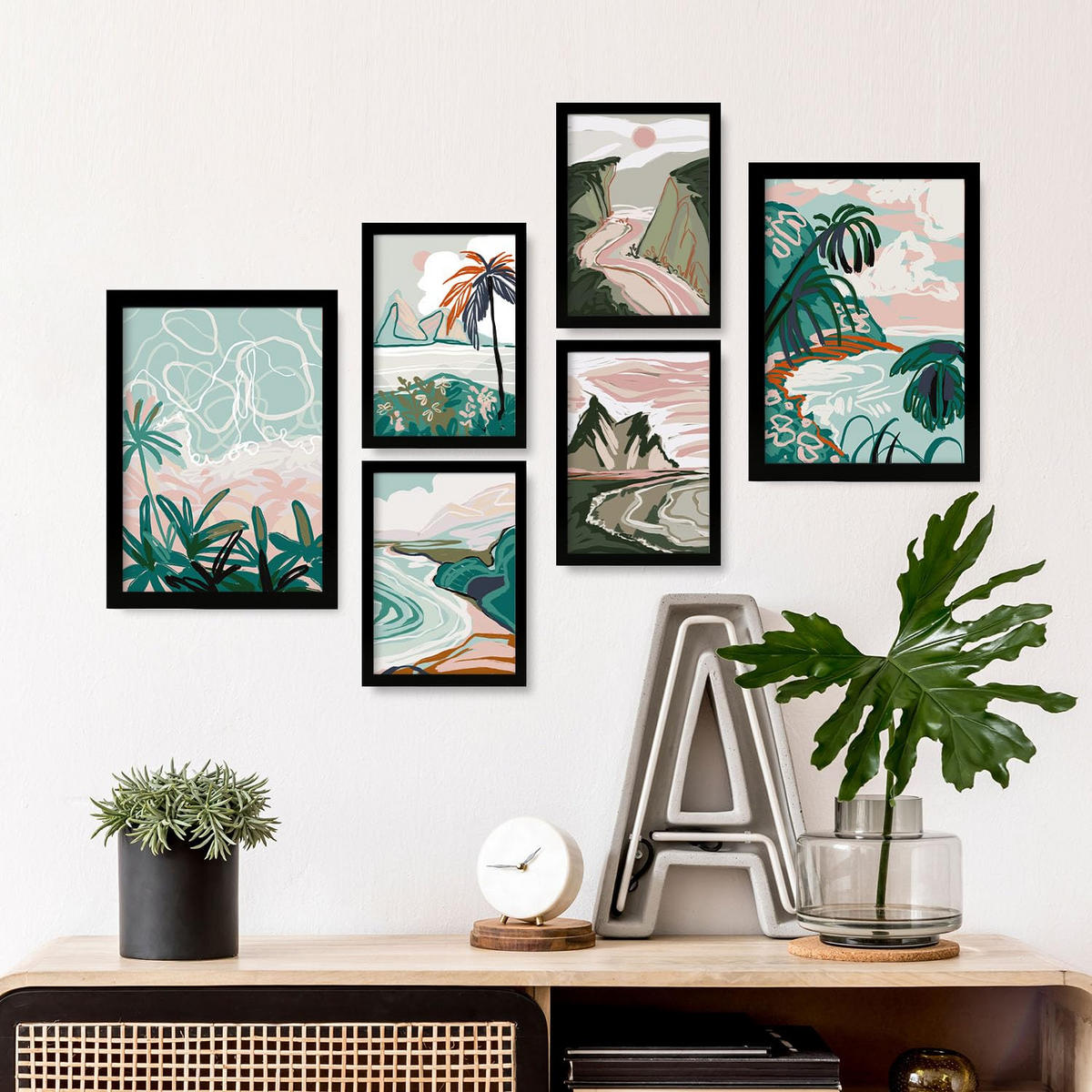 POSTER Set Mit 6 Seashores Frames 1 In Kulissen Abstracts Ästhetische Dekorative Gemälde Für Ihr Wohnzimmer Zuhause A3 & A4 Schwarzer Rahmen - Schwarz, Papier (29/3cm) - Nacnic