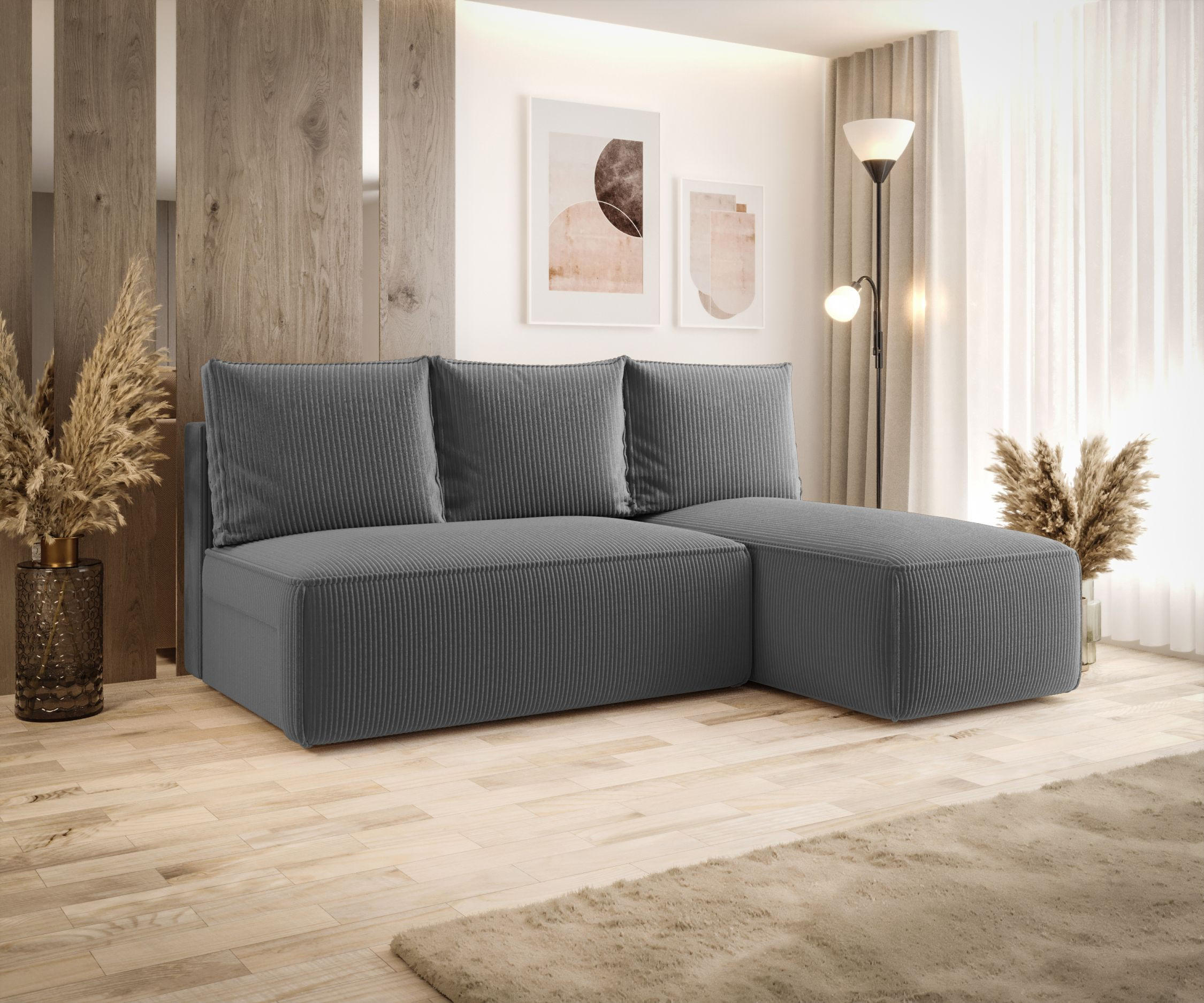 ECKSOFA mit Schlaffunktion SAVIO MINI Poso 60 Rechts - Grau, Textil (200/140cm) - Bedante